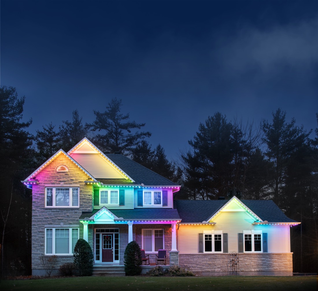 A home lit with Celebright permanent lighting